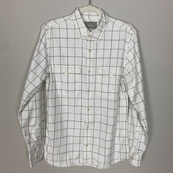 Everlane The Brushed Flannel Shirt Window Pane Button Down Long Sleeve White M - Picture 2 of 7